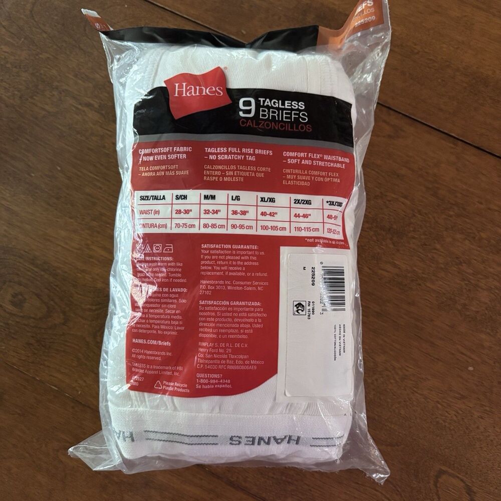 Hanes White Briefs Men's Medium 9 Pack Full Rise Wicking Cool 100% Cotton 32-34 - Picture 6 of 7